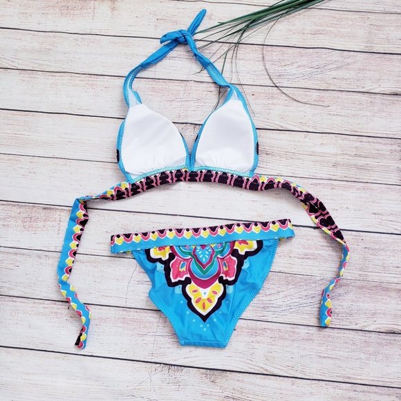 SEXY BLUE FLORAL PRINT 2 PIECE SWIMSUIT - Picture 10 of 12